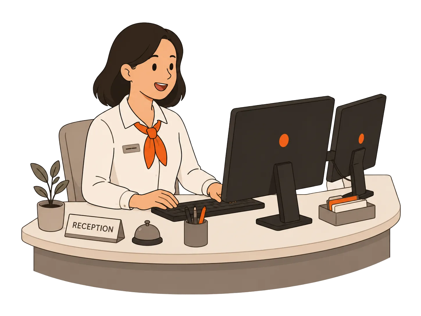 A professional dictating a client email at a desk.
